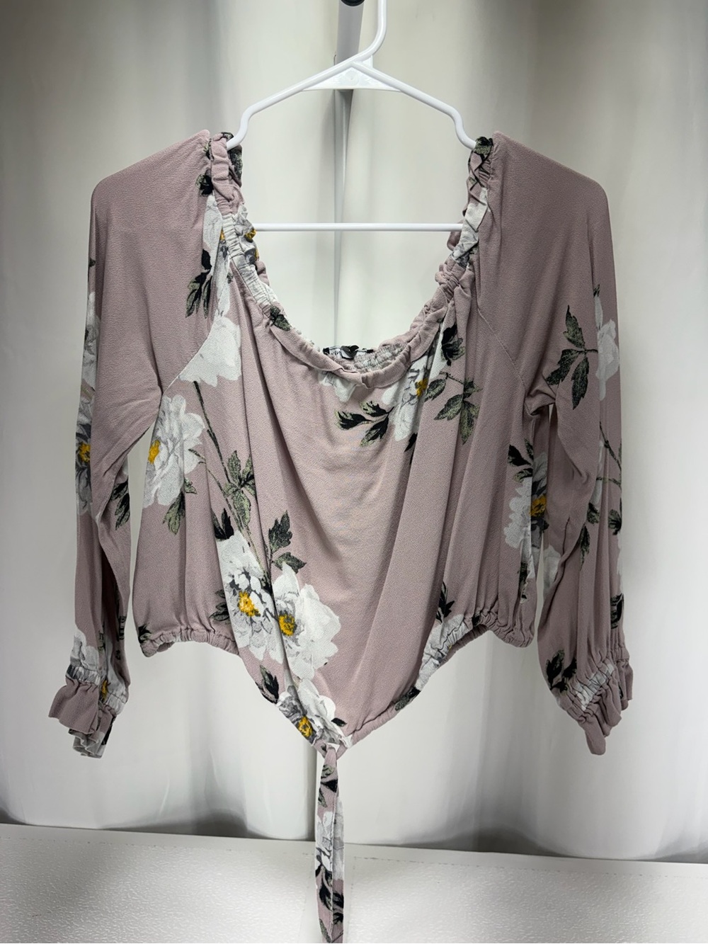 Kendall & Kylie Mauve Floral Tie-Hem Long Sleeve Top 4568